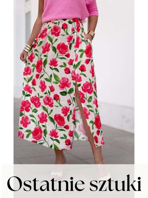 spódnica Midi - print róże ecru czerwień