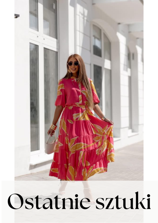sukienka Emilie - print liście róż żółty