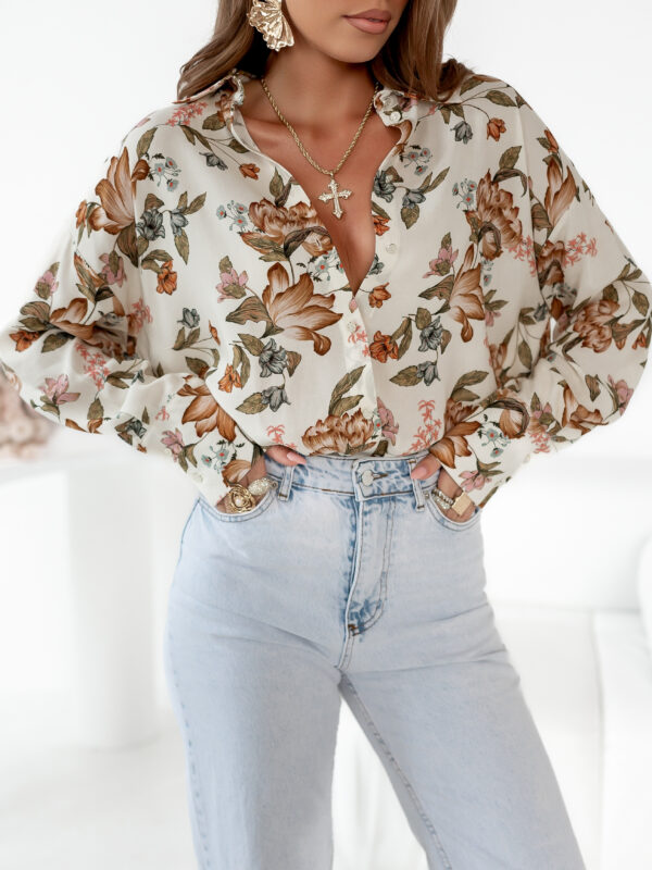 print kwiat ecru rudy zieleń