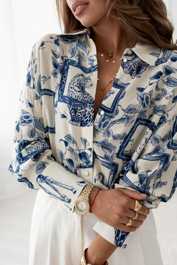 koszula Roomy -  print safari ecru granat