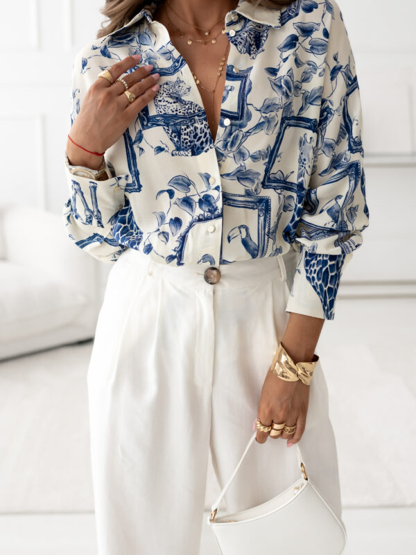 koszula Roomy -  print safari ecru granat