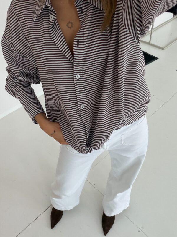 koszula Roomy -  paski - czekolada