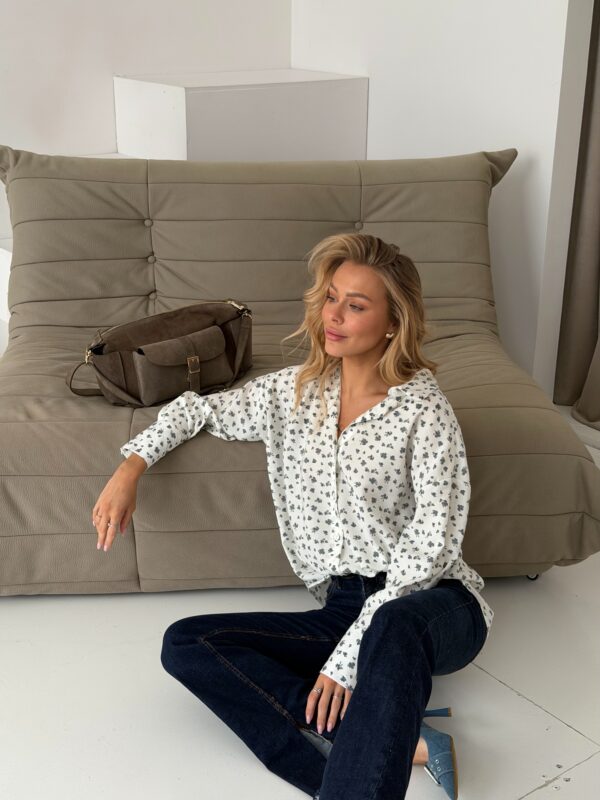 print drobny kwiat - błękit ecru