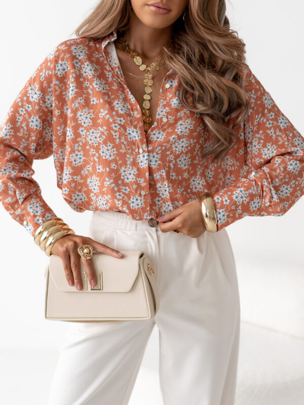 print kwiat pomarańcz błękit ecru