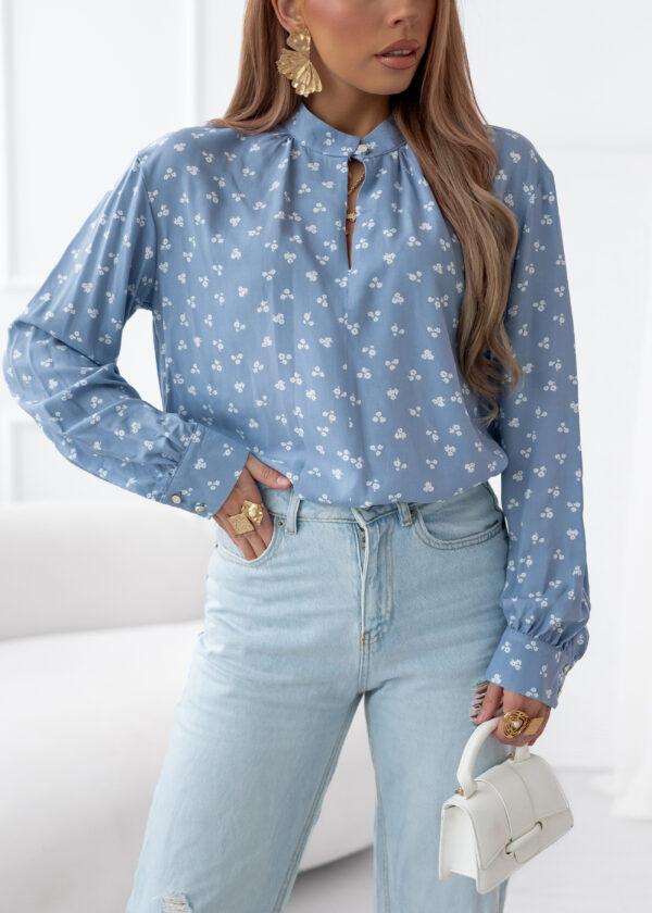 bluzka Karla - print kwiaty niebieski ecru
