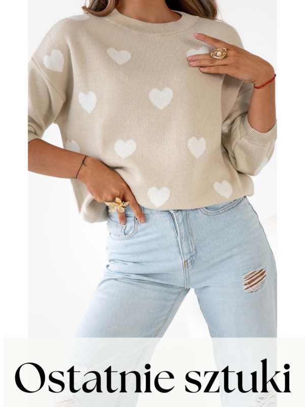 sweter wzór serca - beż - ecru