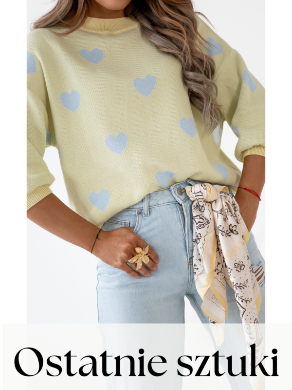sweter wzór serca - żółty - błękit
