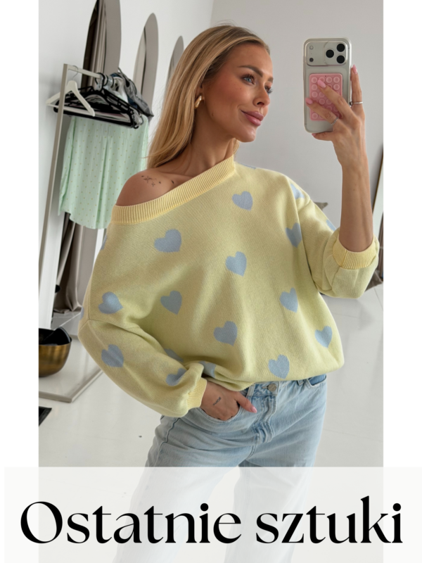 sweter wzór serca - żółty - błękit