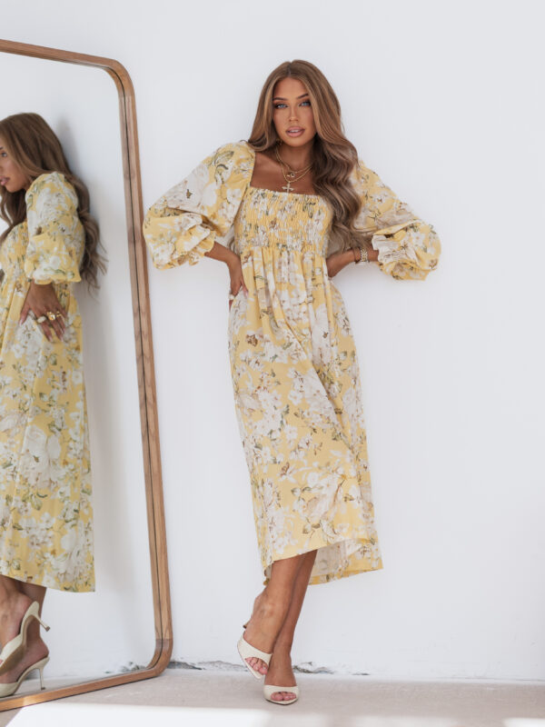 print kwiat żółty ecru