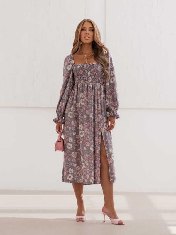 print kwiat szarość róż ecru