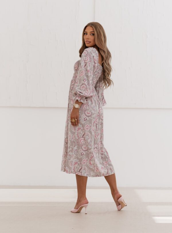 sukienka Livia - print beż róż ecru