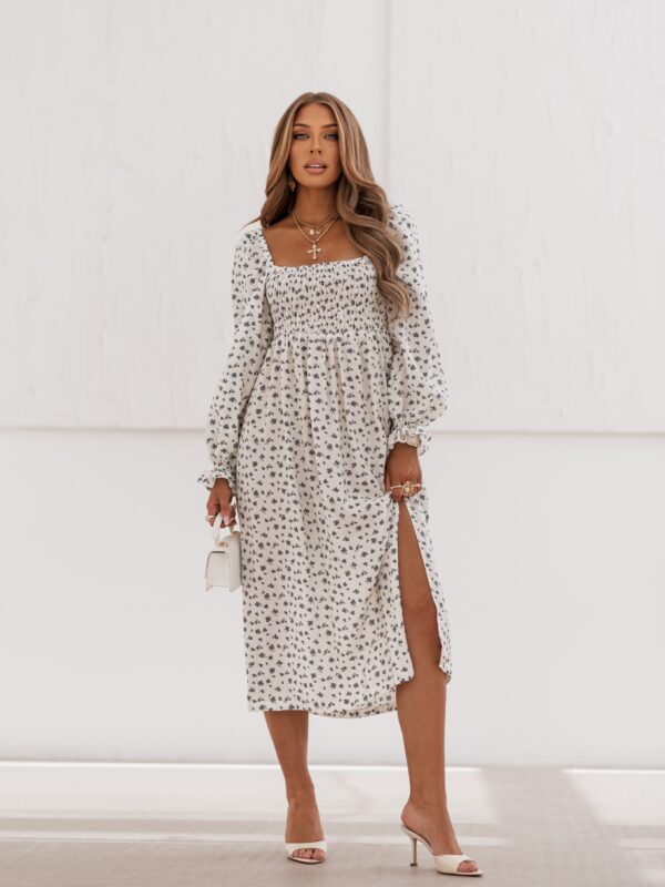 print drobny kwiat błękit ecru