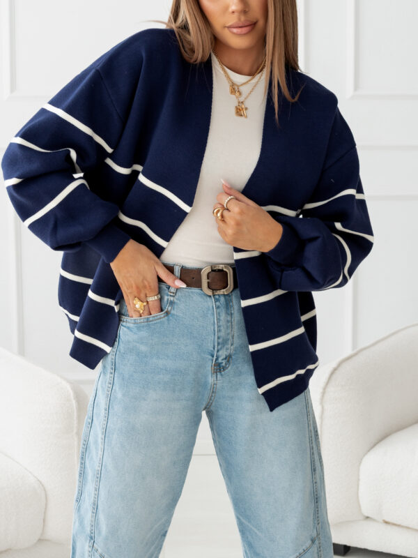 sweter Stripes- paski granat ecru