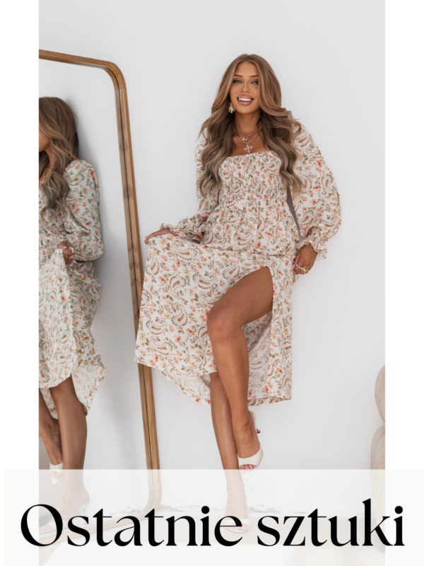 sukienka Livia - print ecru brzoskwinia zieleń