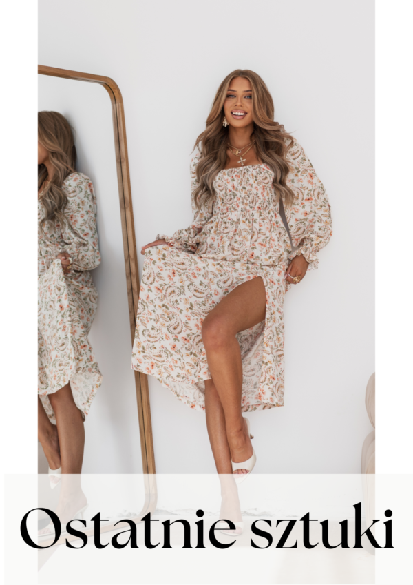 sukienka Livia - print ecru brzoskwinia zieleń