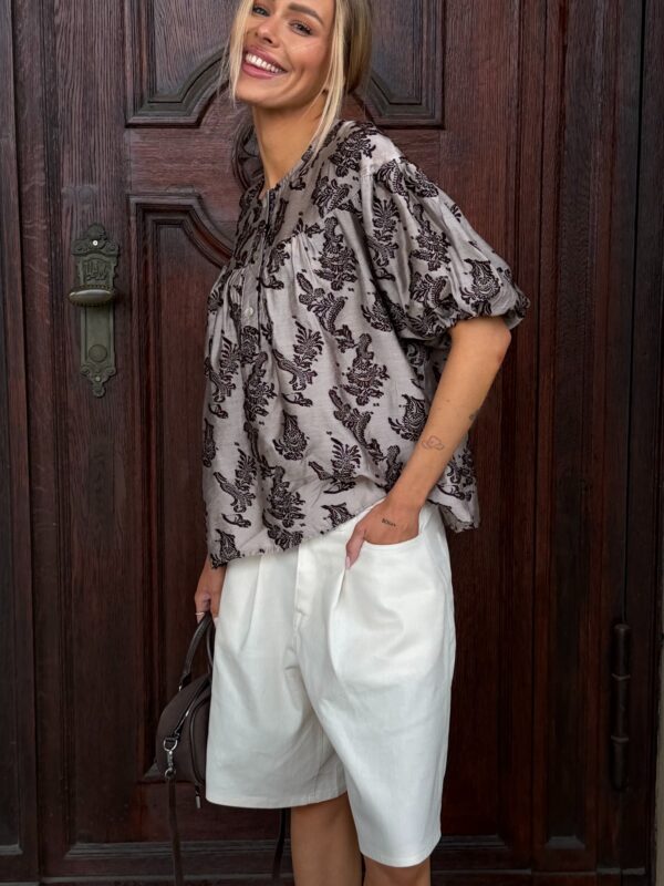 bluzka Flori - haft beż brąz