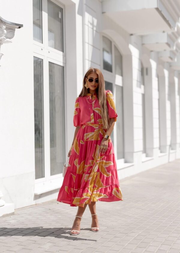 sukienka Emilie - print liście róż żółty