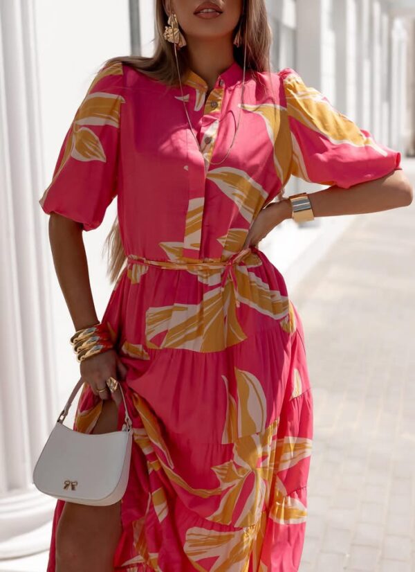 sukienka Emilie - print liście róż żółty