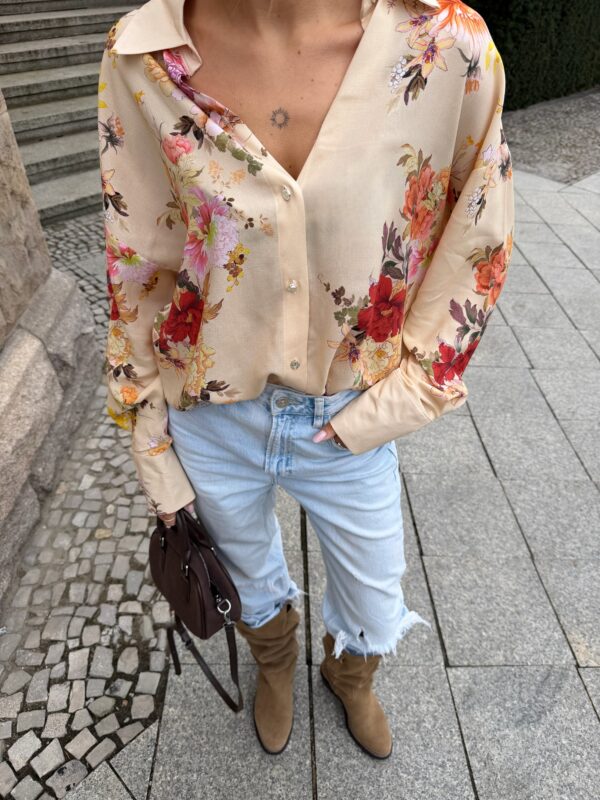 koszula Roomy - print kwiat beż róż żółty