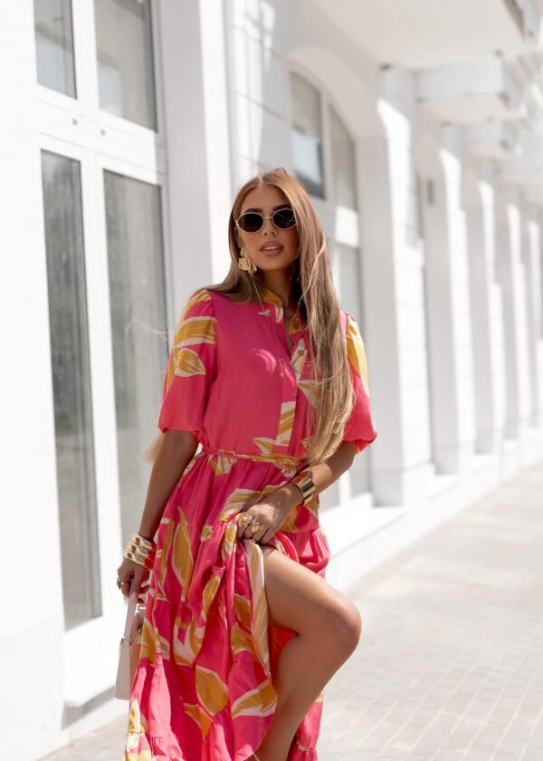 sukienka Emilie - print liście róż żółty