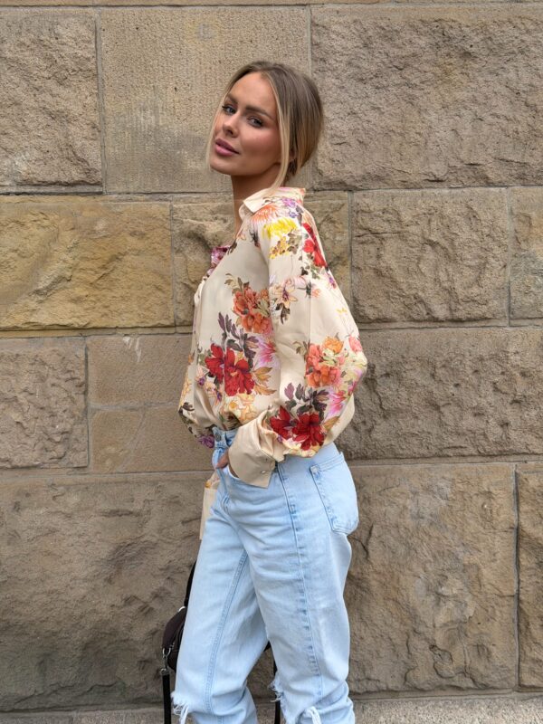 koszula Roomy - print kwiat beż róż żółty