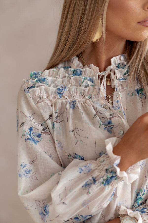 bluzka Celine - print kwiat beż błękit