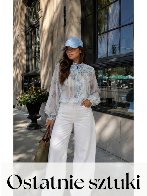 bluzka Celine - print łączka ecru błękit