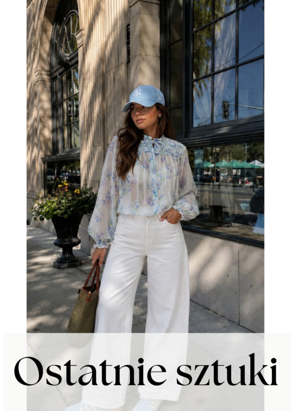 bluzka Celine - print łączka ecru błękit