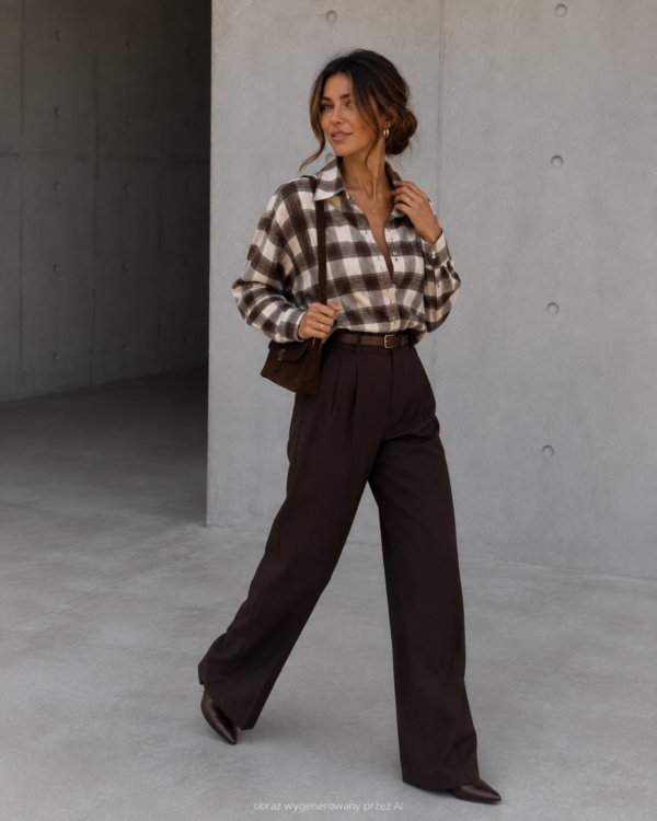 koszula Roomy - krata brąz ecru