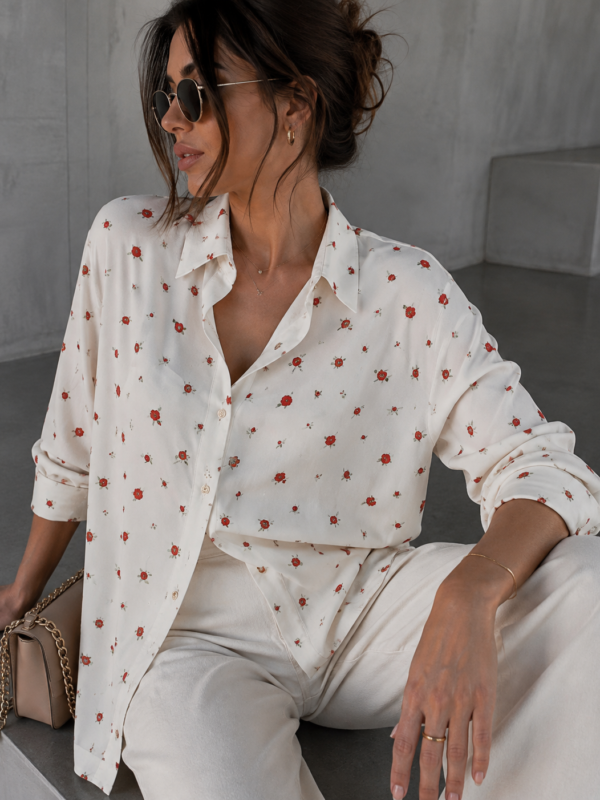 print drobny kwiat ecru czerwień