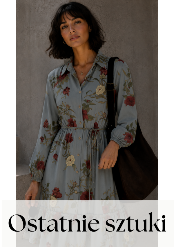 sukienka Holly - print kwiat khaki bordo beż