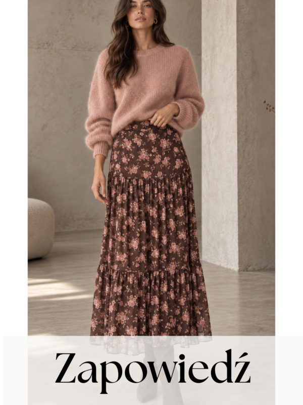 spódnica Boho - print kwiat brąz róż